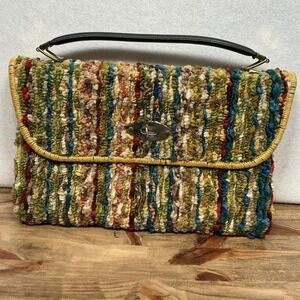 Vintage 1960s  Original Jerry Terrence Carpet Bag Purse Gold Hardware Blk Strap